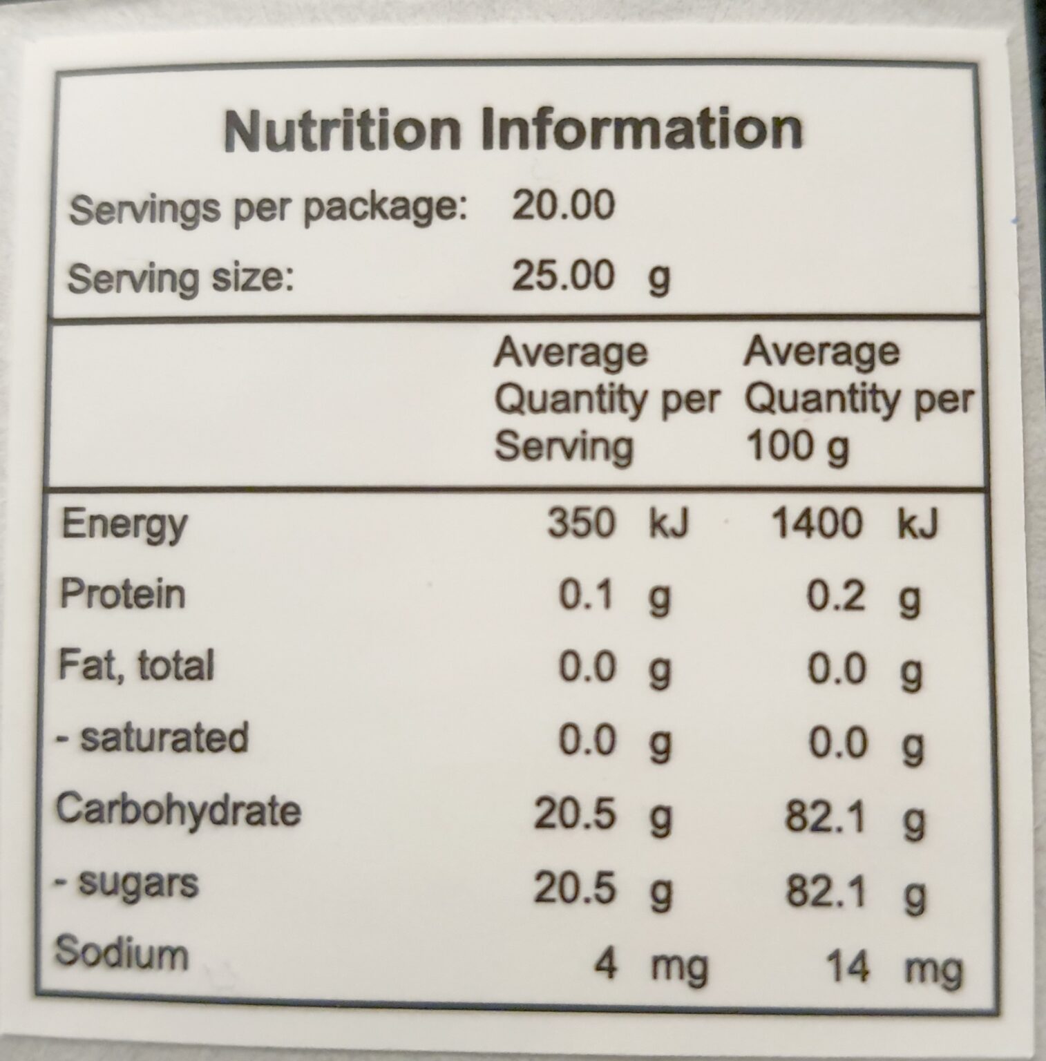 500 Gram Honey Nutrition Label 100 Bee Australian Pty Ltd ACN 612 500-gram-honey-nutrition-label-100-bee-australian-pty-ltd-acn-612