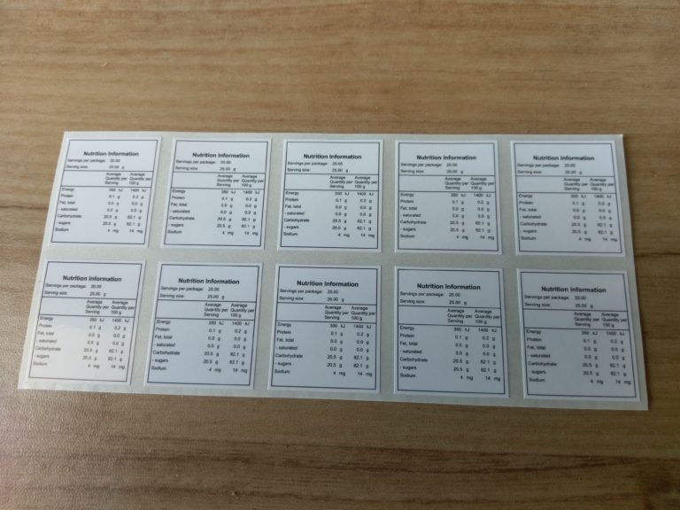 1 Kg Honey Nutrition Label 10 Per Sheet – Bee Australian