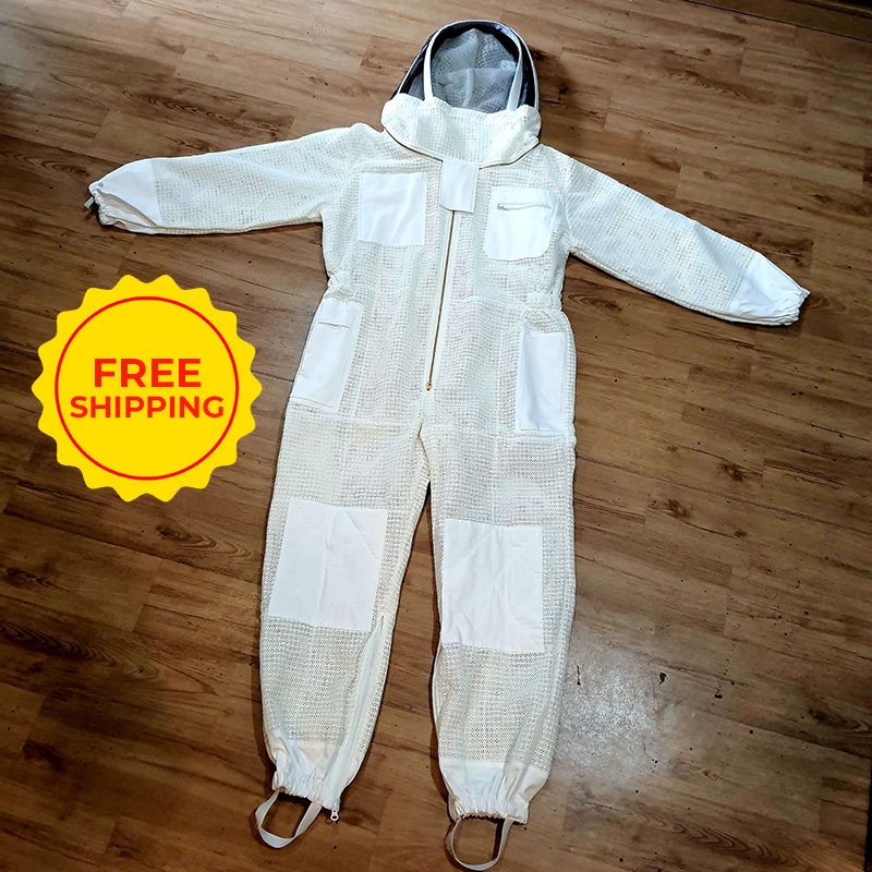 Sting Proof Premium 3 Layer Unisex White Mesh Beekeeping Suit Ultra Ventilated Beekeeping Suit Fencing Veil-L 